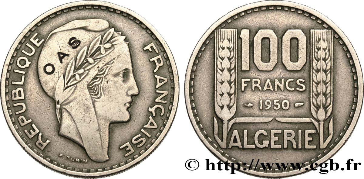 ARGELIA 100 Francs Turin avec gravure OAS 1950  MBC 