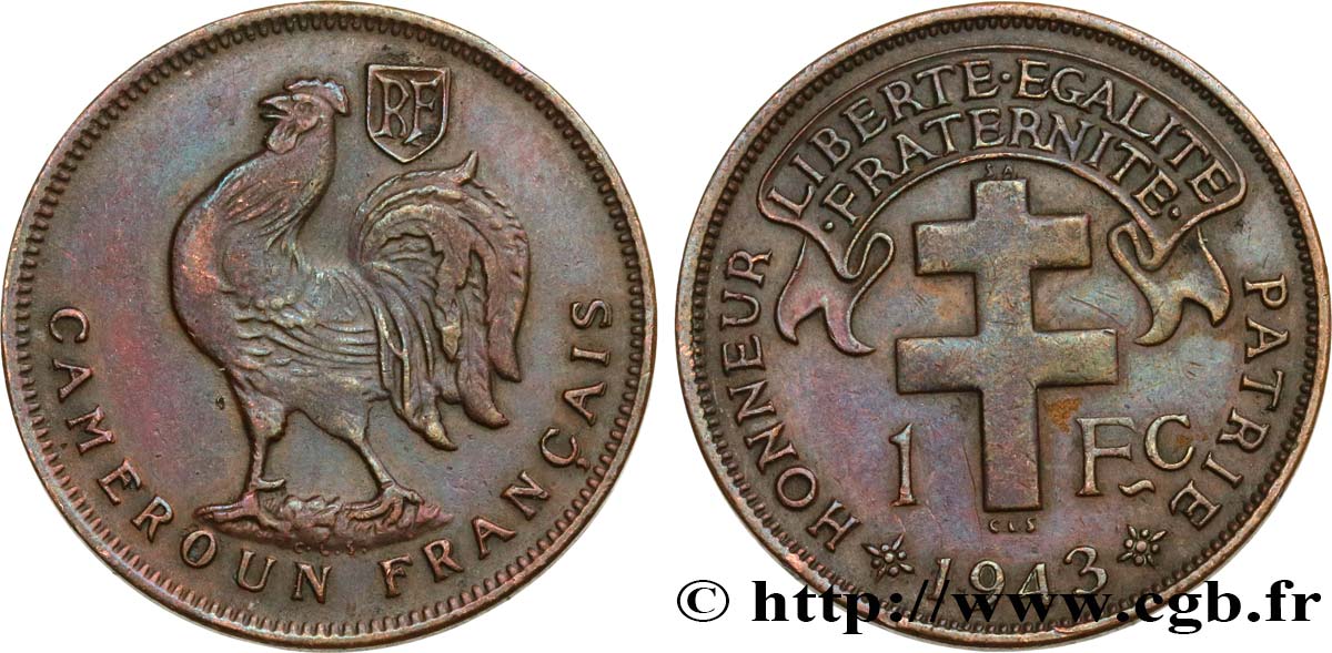 CAMERUN - Mandato Francese 1 Franc ‘Cameroun Français’ 1943 Prétoria BB 