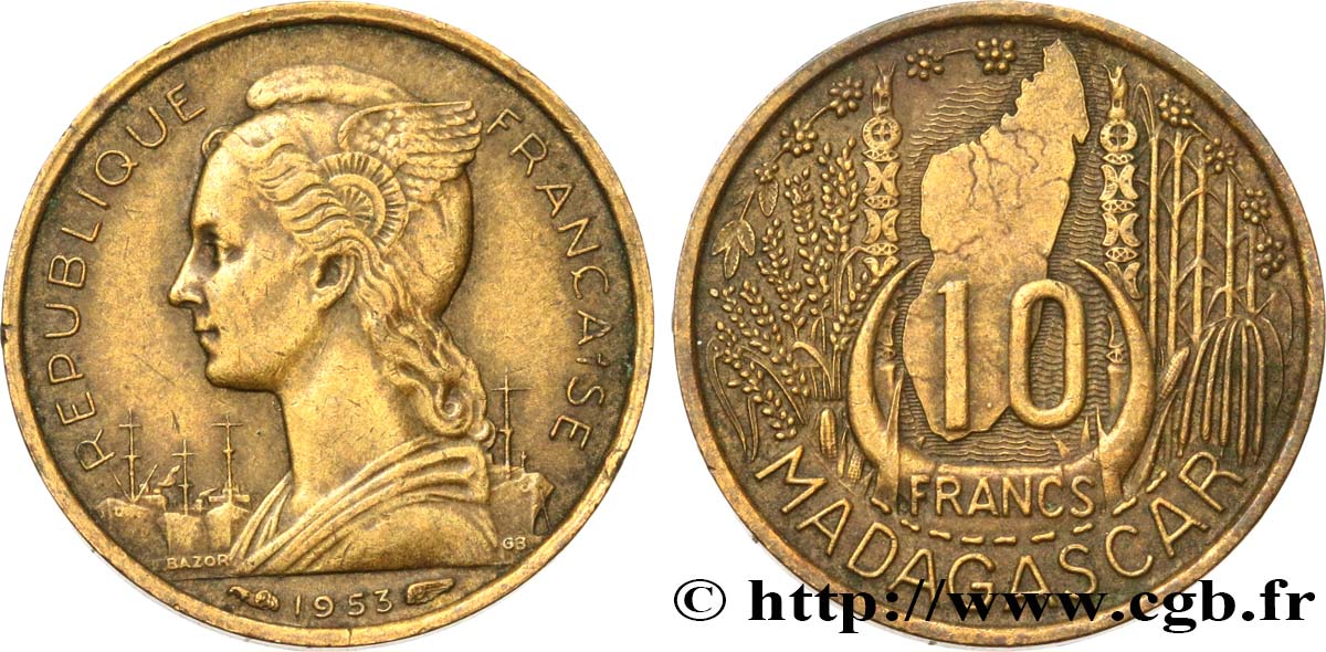 MADAGASCAR - Union française 10 Francs 1953 Paris TTB 