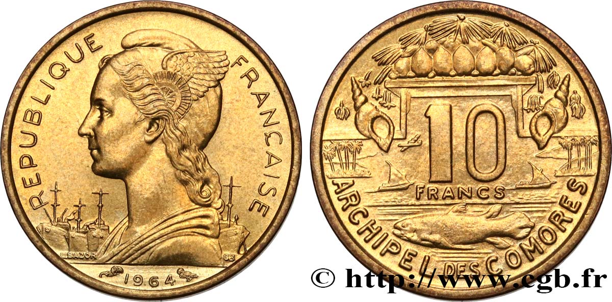 COMOROS  10 Francs 1964 Paris MS 