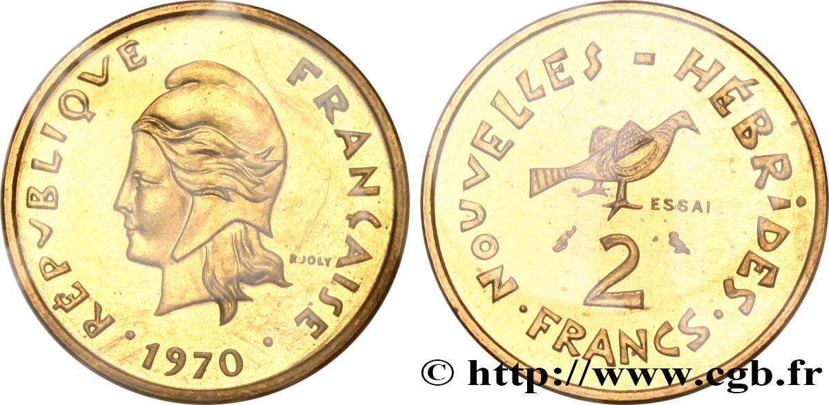 NEW HEBRIDES (VANUATU since 1980) Essai de 2 Francs 1970 Paris MS70 