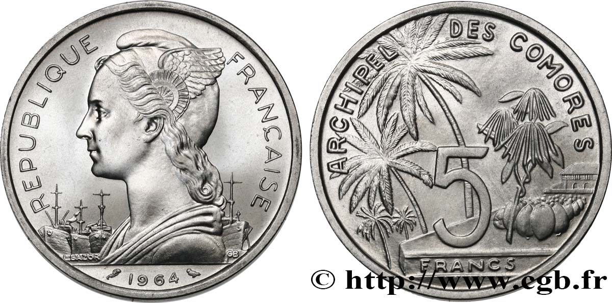 KOMOREN 5 Francs 1964 Paris fST 