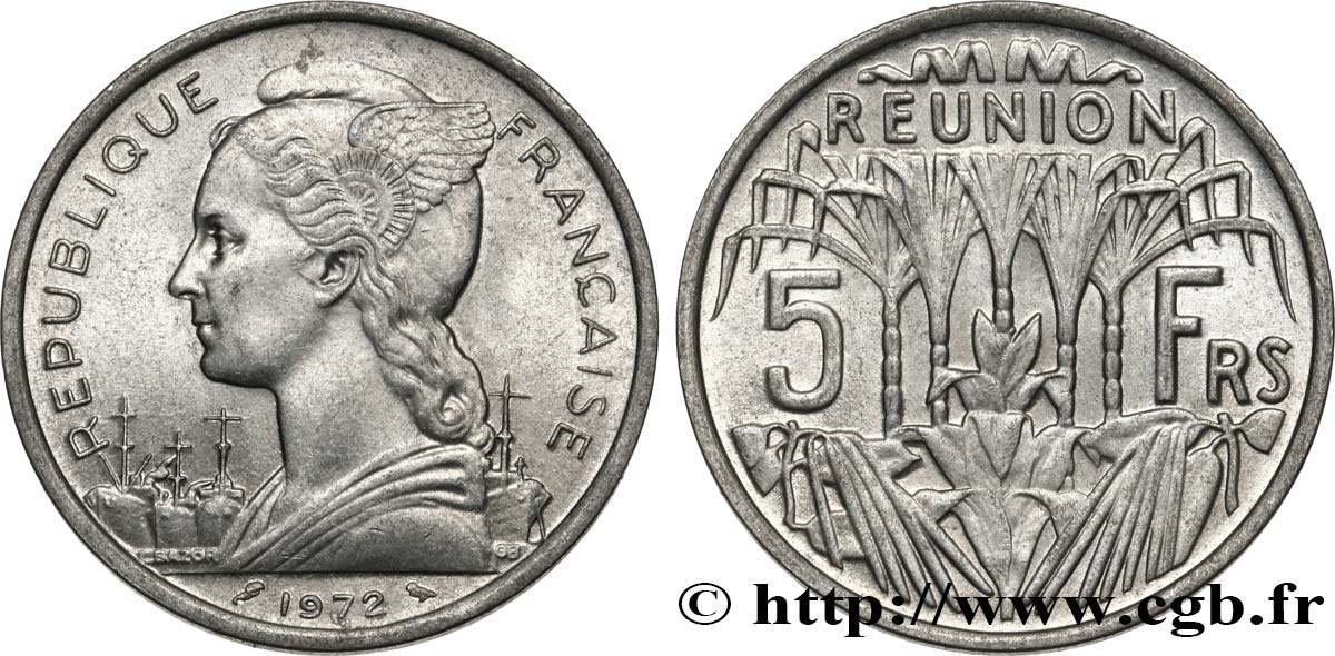 REUNION ISLAND 5 Francs 1972 Paris AU 