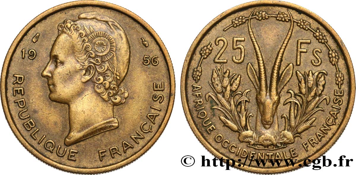 AFRIQUE OCCIDENTALE FRANÇAISE 25 Francs 1956 Paris TTB+ 