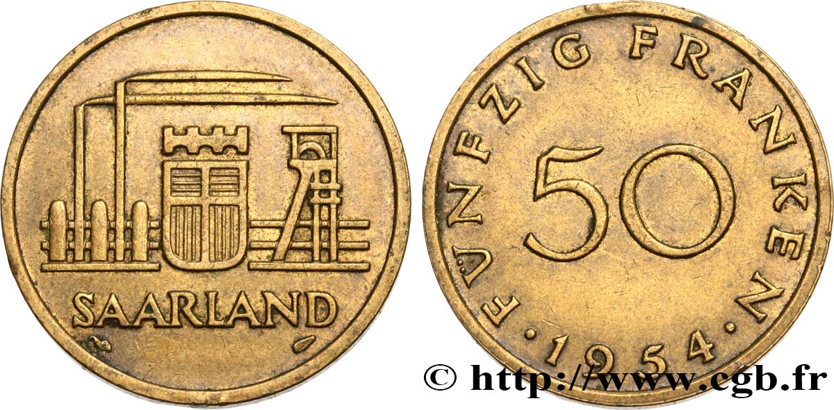 SAARLAND 50 Franken 1954 Paris BB 
