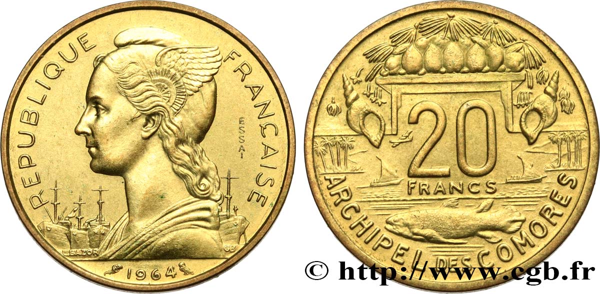 COMORAS  Essai de 20 Francs 1964 Paris SC 