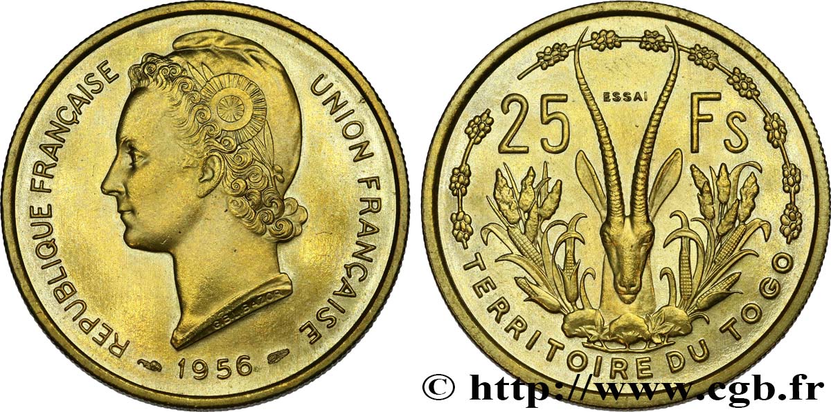 TOGO - UNION FRANCESE 25 francs ESSAI 1956 Paris MS 