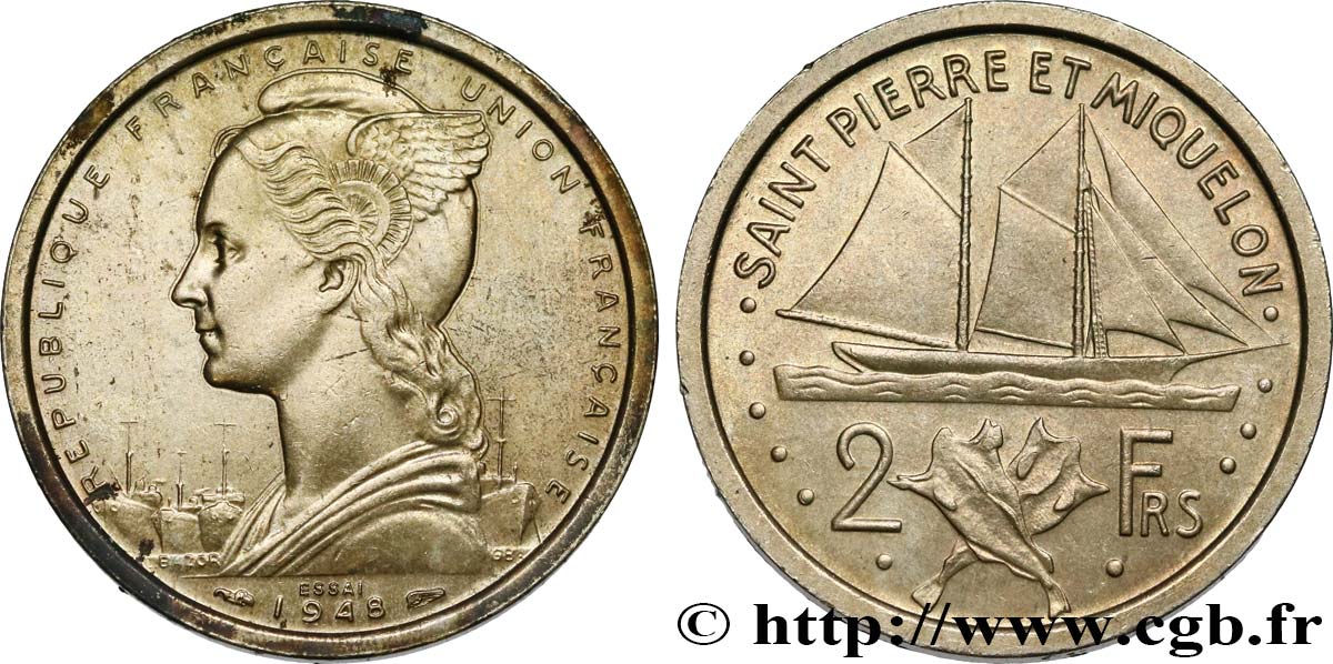 SAN PEDRO Y MIGUELóN Essai de 2 Francs 1948 Paris EBC 