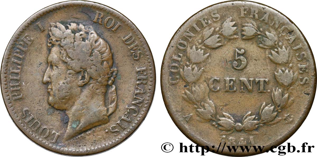 FRENCH COLONIES - Louis-Philippe for Guadeloupe 5 Centimes Louis Philippe Ier 1841 Paris - A VF 