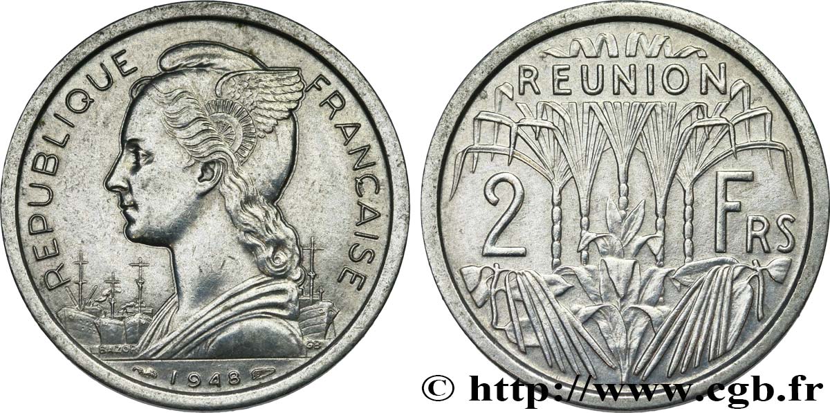 Old Reunion Islands Coin 1948 Reunion 2 Franc Vintage French Pacific Currency