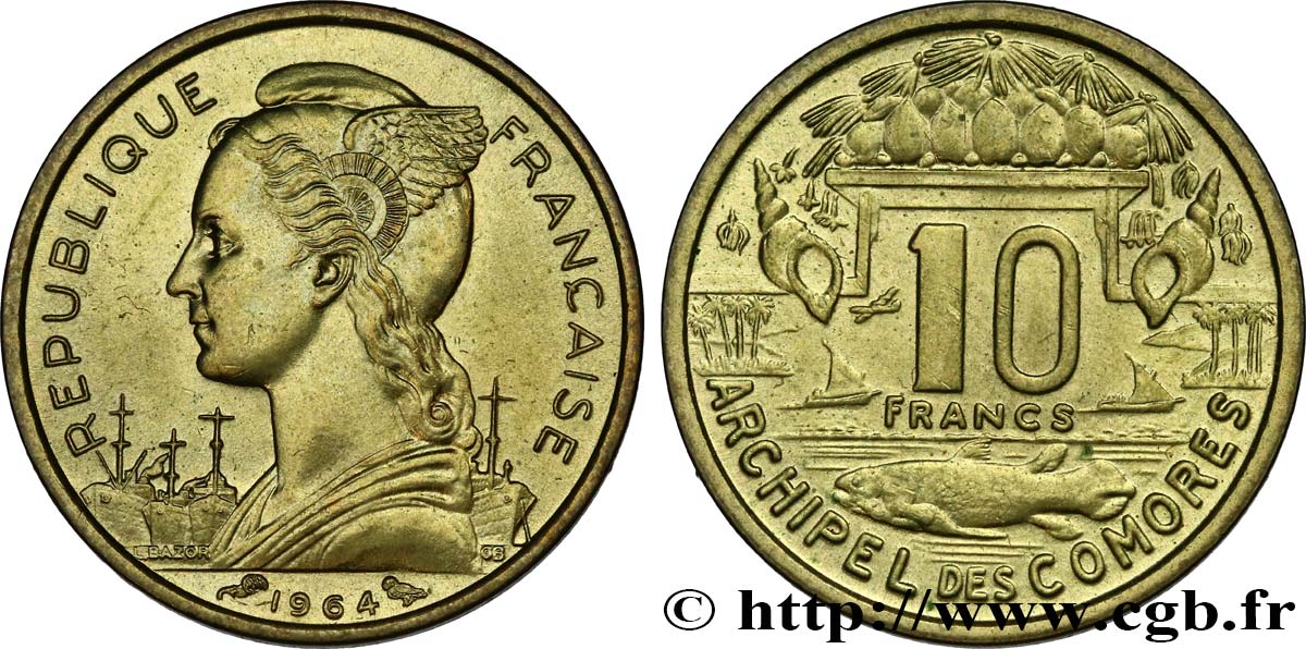 KOMOREN 10 Francs 1964 Paris fST 