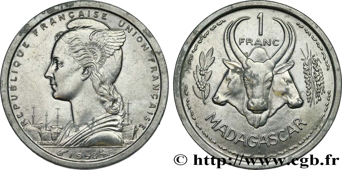 MADAGASKAR - FRANZÖSISCHE UNION 1 Franc 1958 Paris fST 
