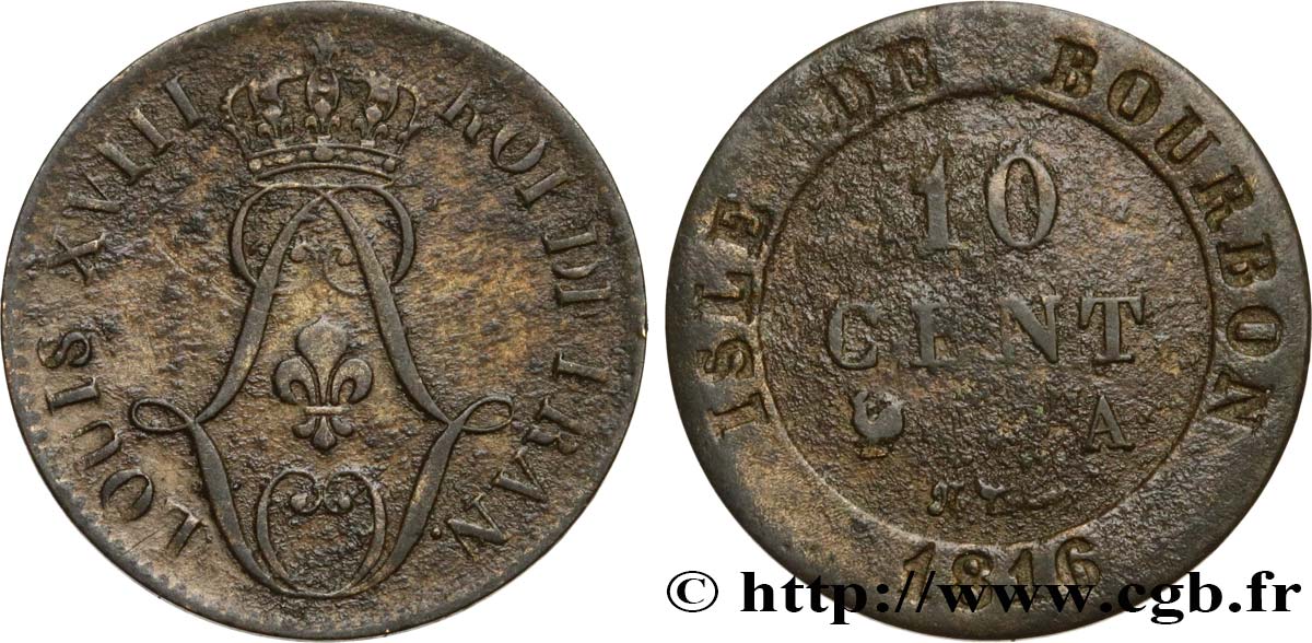 BOURBON INSEL (REUNION) 10 Cent. 1816  S 