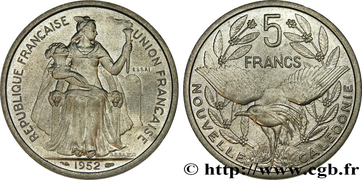NUOVA CALEDONIA Essai de 5 Francs 1952 Paris MS 