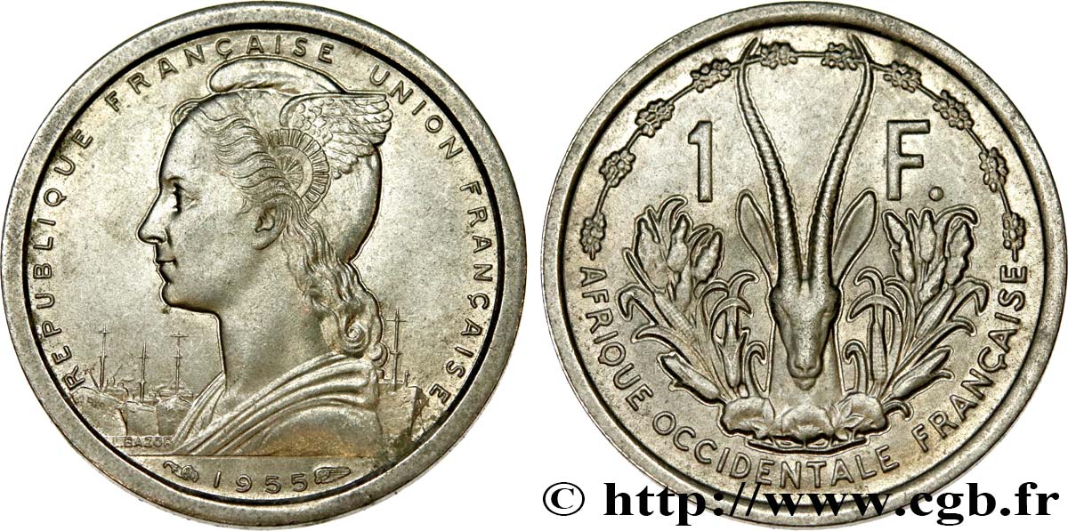 AFRICA OCCIDENTALE FRANCESE - UNION FRANCESA 1 Franc 1955 Paris MS 