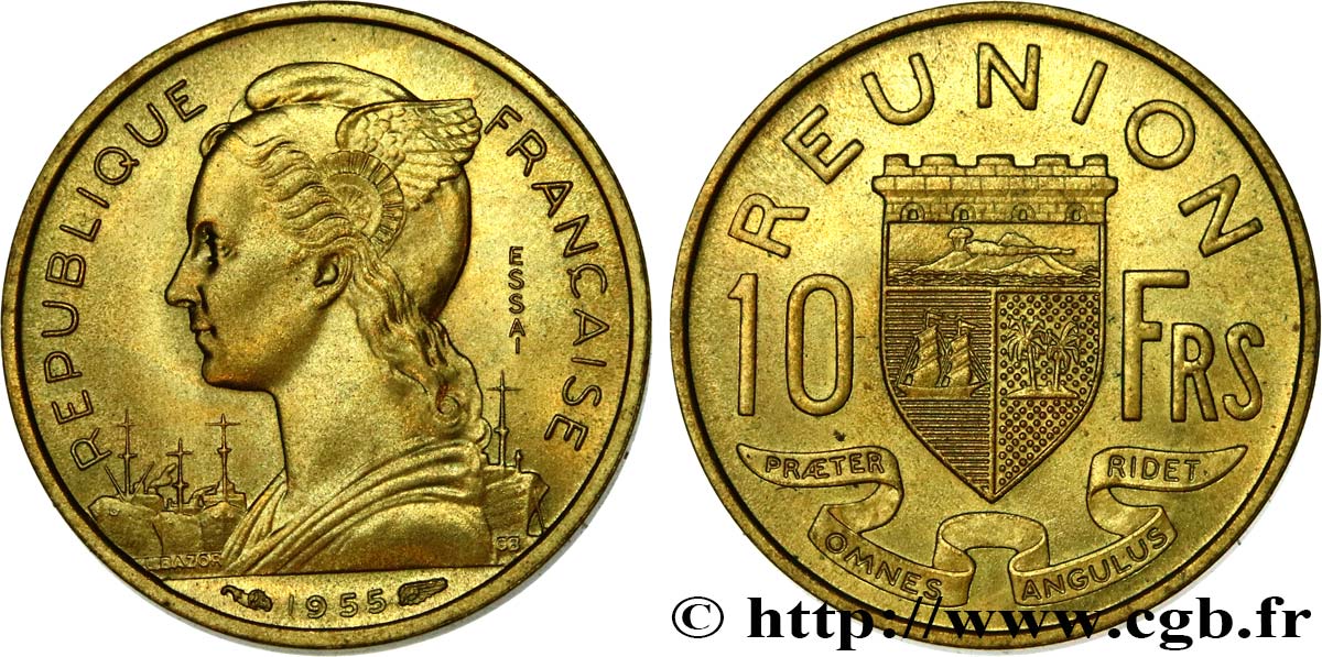 ÎLE DE LA RÉUNION Essai de 10 Francs 1955 Paris SPL 