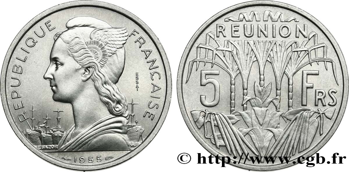 ISLA DE LA REUNIóN Essai de 5 Francs 1955 Paris FDC 