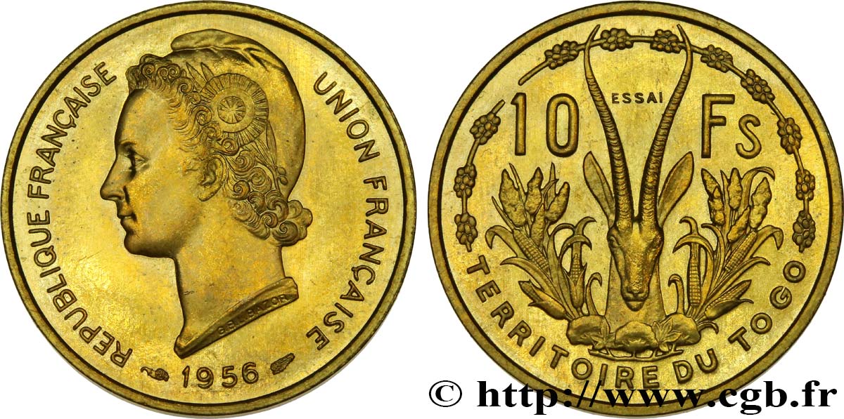 TOGO - UNION FRANÇAISE Essai de 10 Francs 1956 Paris SPL 