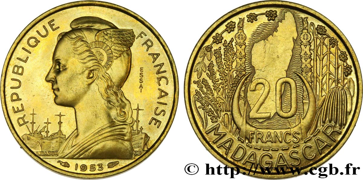 MADAGASCAR - UNIóN FRANCESA Essai de 20 Francs 1953 Paris SC 