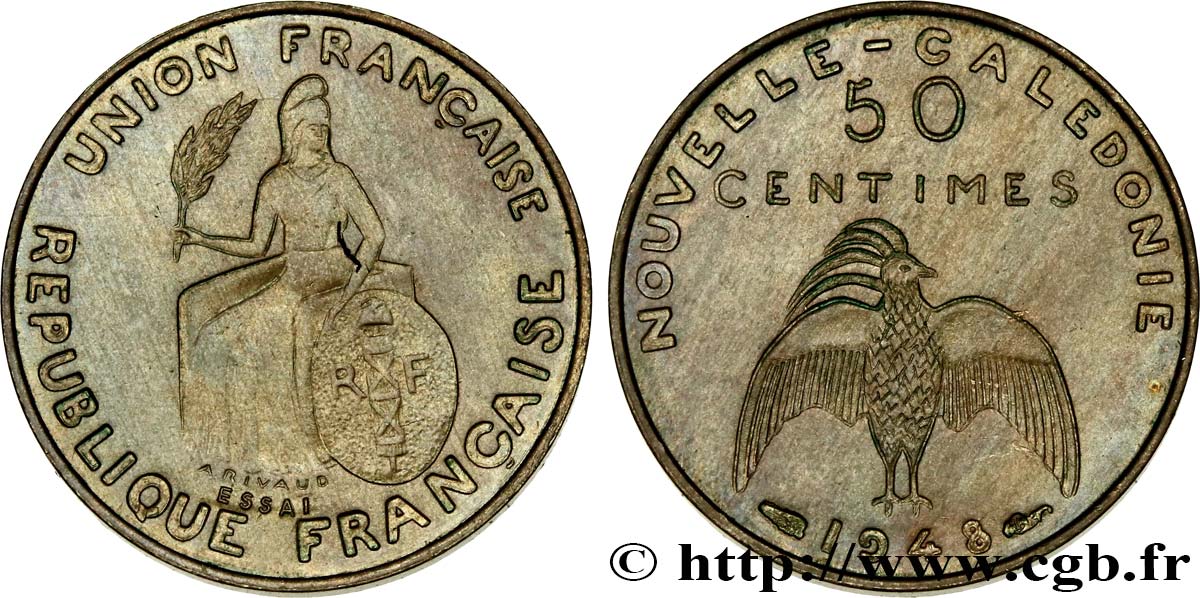 NOUVELLE CALÉDONIE Essai de 50 Centimes avec listel en relief 1948 Paris FDC 