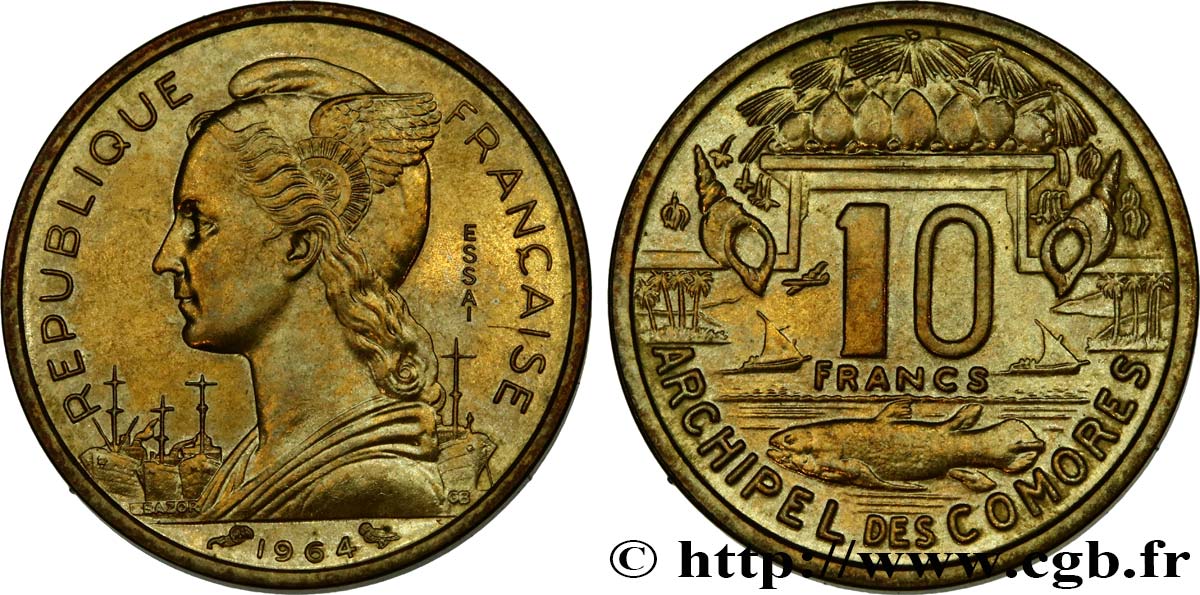 COMORAS  Essai de 10 Francs 1964 Paris SC 