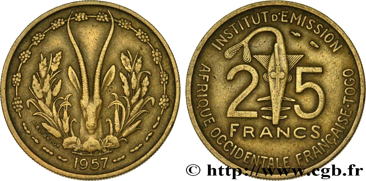 FRANZÖSISCHE WESTAFRIKA - TOGO 25 Francs 1957 Paris SS 