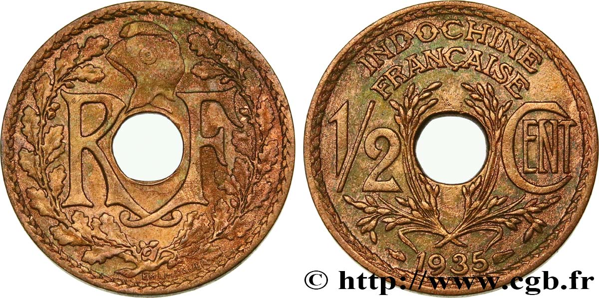 INDOCHINE FRANÇAISE 1/2 Centième 1935 Paris TTB 