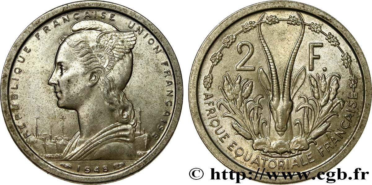 AFRICA ECUATORIAL FRANCESA - UNIóN FRANCESA 2 Francs 1948 Paris EBC 