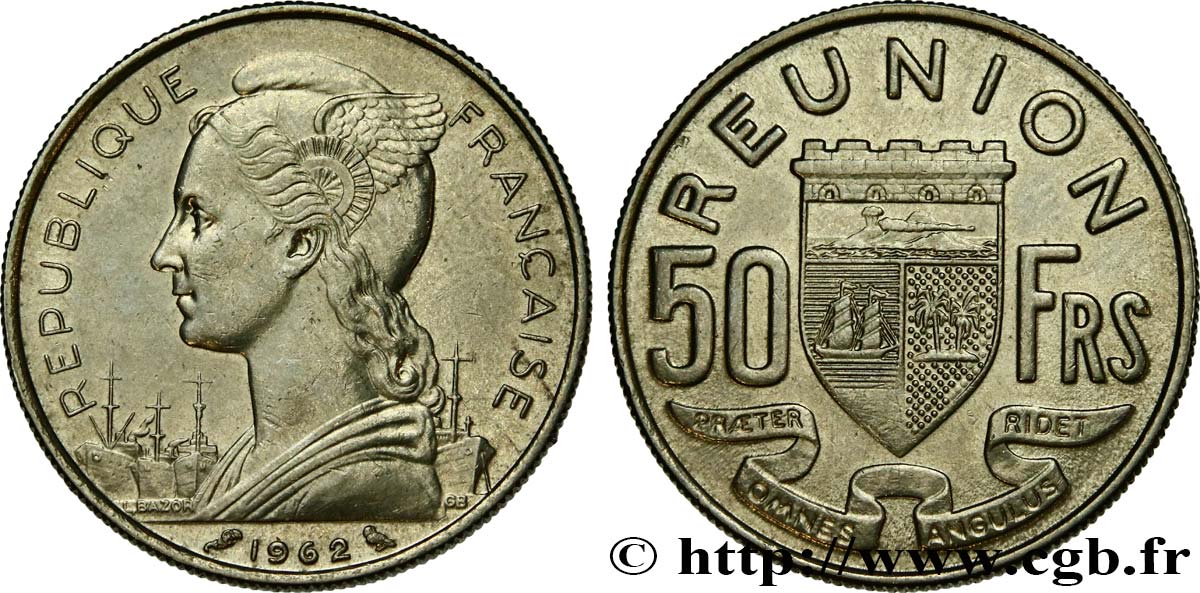 ISLA DE LA REUNIóN 50 Francs / armes de la Réunion 1962 Paris MBC+ 