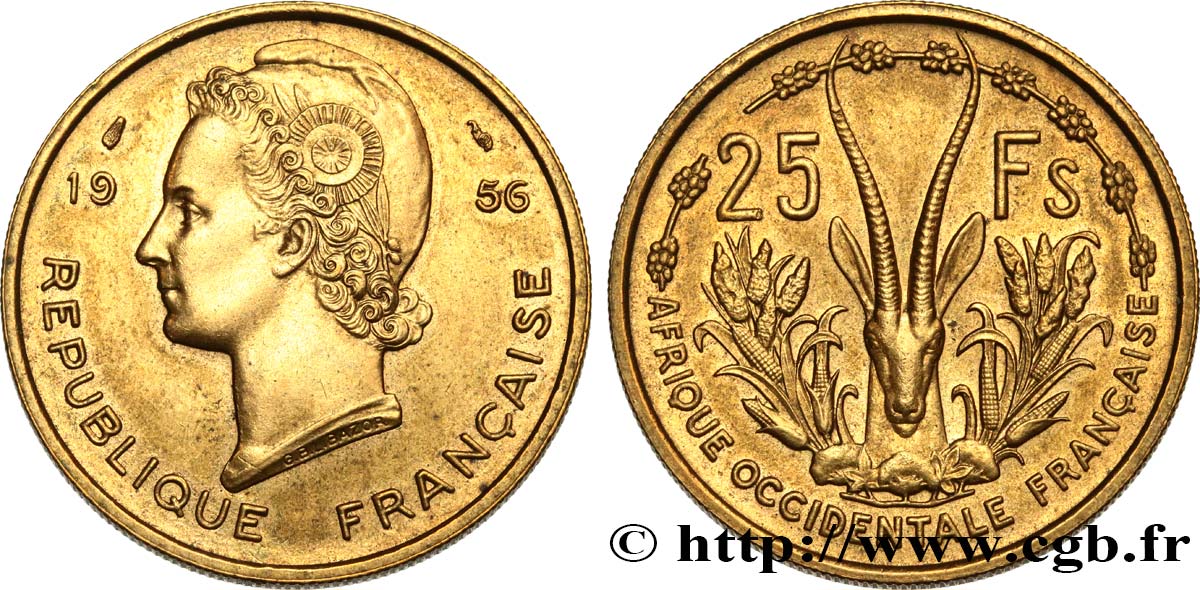 AFRIQUE OCCIDENTALE FRANÇAISE 25 Francs 1956 Paris SUP 