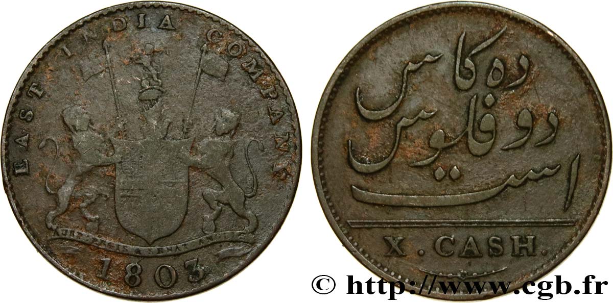 ISOLA DE FRANCIA (MAURITIUS) X (10) Cash East India Company 1803 Madras MB 