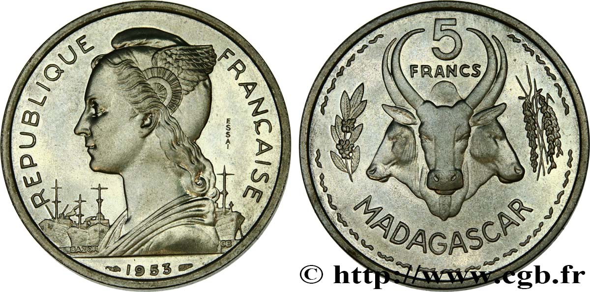 MADAGASCAR - UNIóN FRANCESA Essai de 5 Francs 1953 Paris FDC 