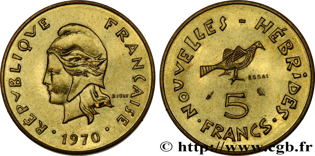 NEW HEBRIDES (VANUATU since 1980) 5 Francs Essai 1970 Paris AU 