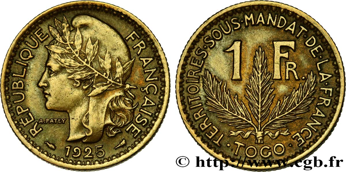 TOGO - FRENCH MANDATE TERRITORIES 1 Franc 1925 Paris AU 