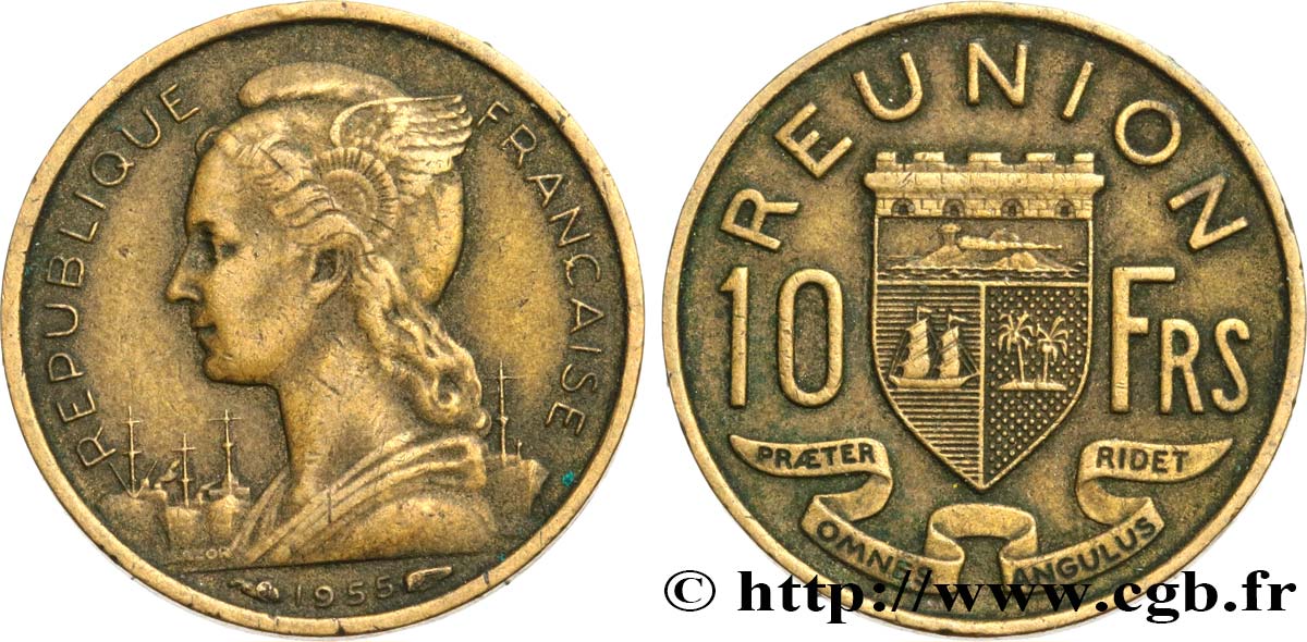 REUNION ISLAND 10 Francs 1955 Paris XF 