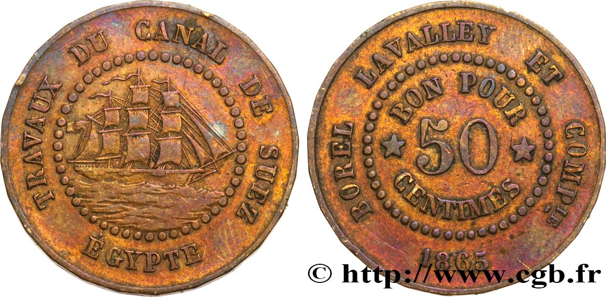 ÄGYPTEN - SUESKANAL 50 Centimes Borel Lavalley et Compagnie 1865  SS 