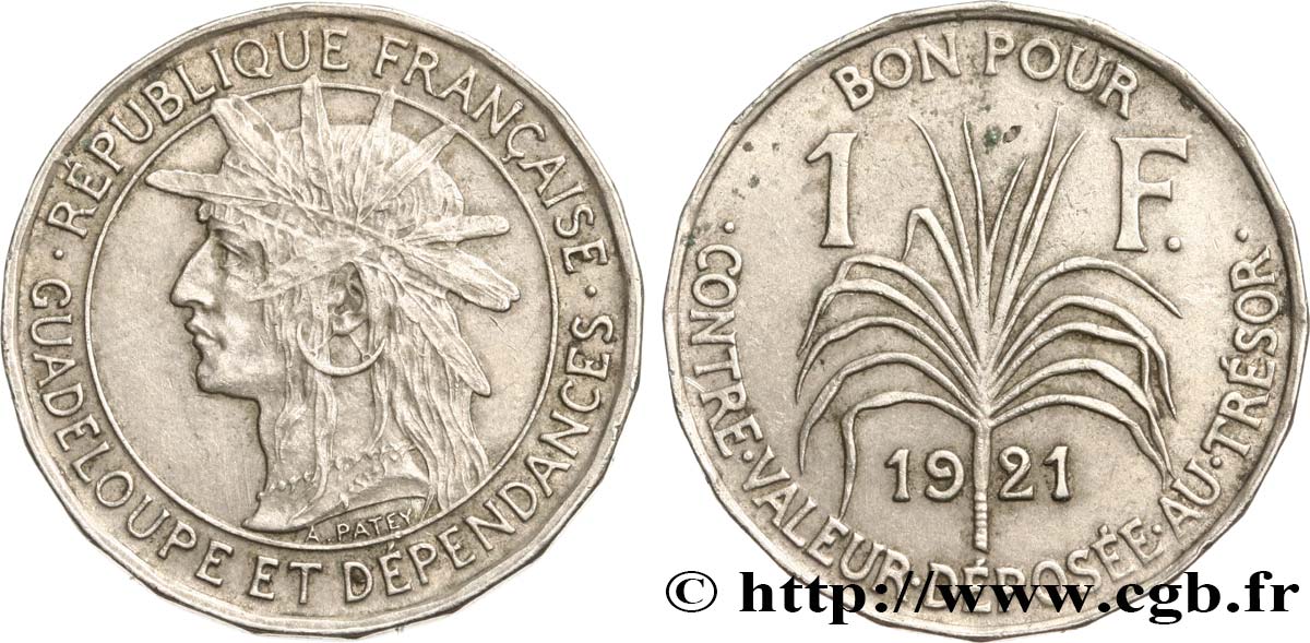 GUADELUPA Bon pour 1 Franc indien caraïbe / canne à sucre 1921  BB 