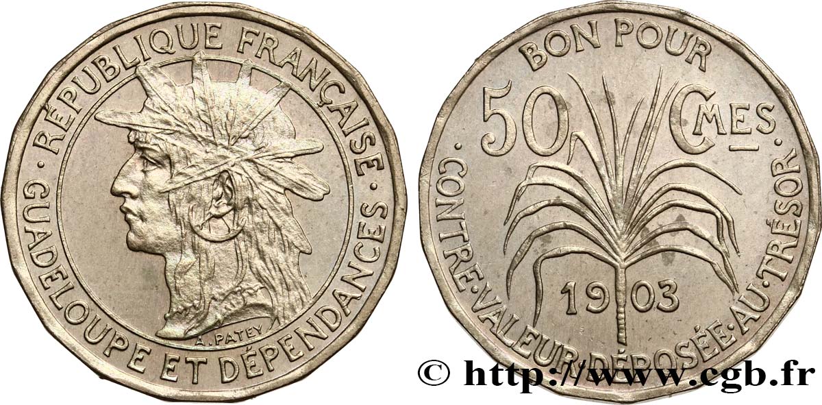 GUADELOUPE Bon pour 50 Centimes indien caraïbe 1903  MS 