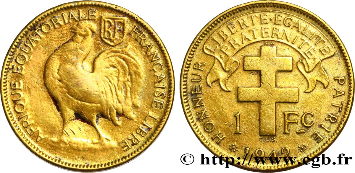 AFRICA ECUATORIAL FRANCESA - Fuerzas Francesas Libras 1 Franc 1942 Prétoria BC 