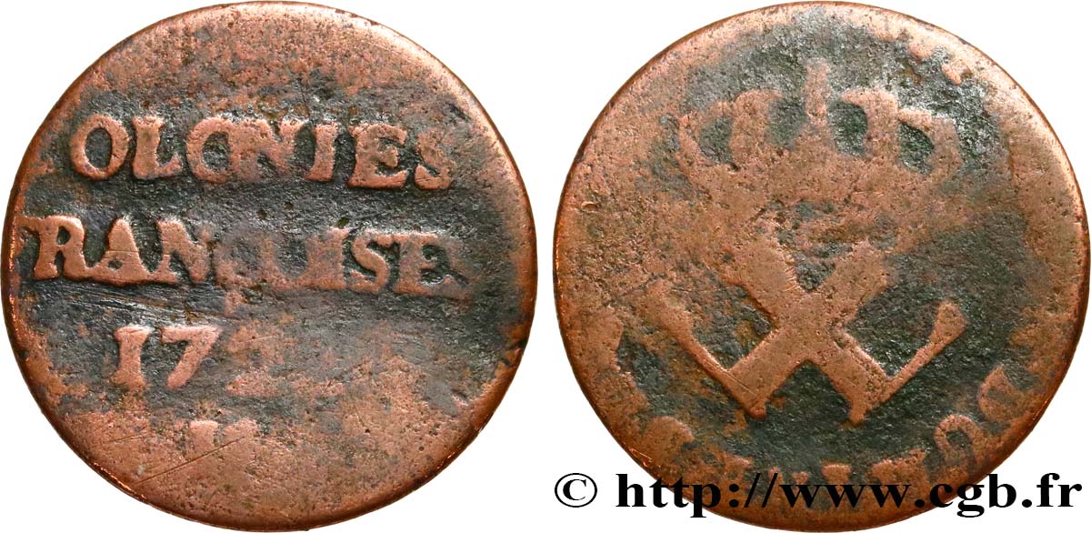 AMÉRIQUE - Louisiane, Acadie, Canada 9 Deniers, Colonies Françoises 1722 La Rochelle B 