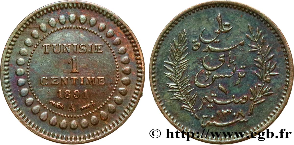 TUNESIEN - Französische Protektorate  1 Centime AH1308 1891 Paris SS 