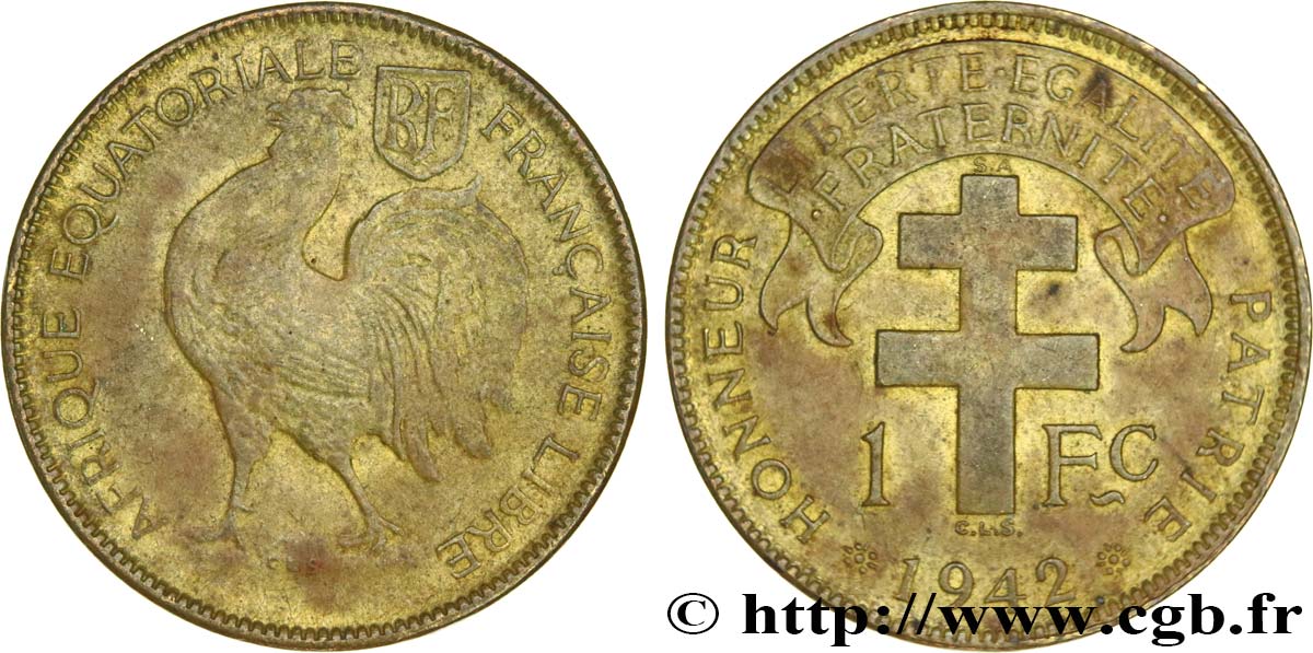 AFRIQUE ÉQUATORIALE FRANÇAISE - FRANCE LIBRE 1 Franc 1942 Prétoria TB+ 