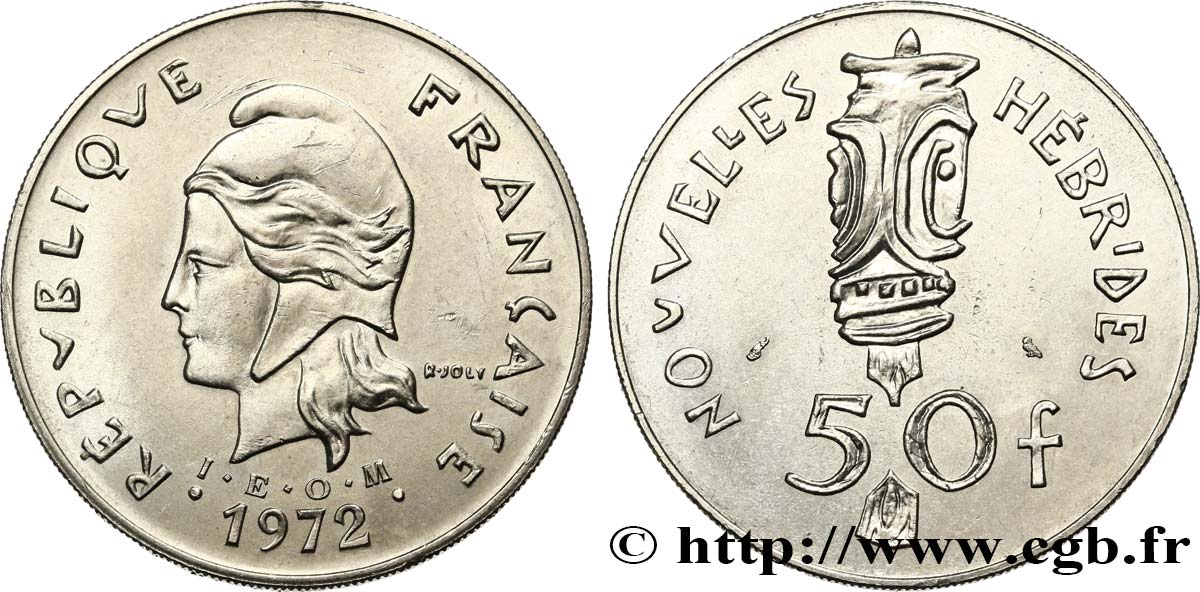 NUEVAS HÉBRIDAS (VANUATU desde 1980) 50 Francs I. E. O. M. Marianne / masque 1972 Paris EBC 