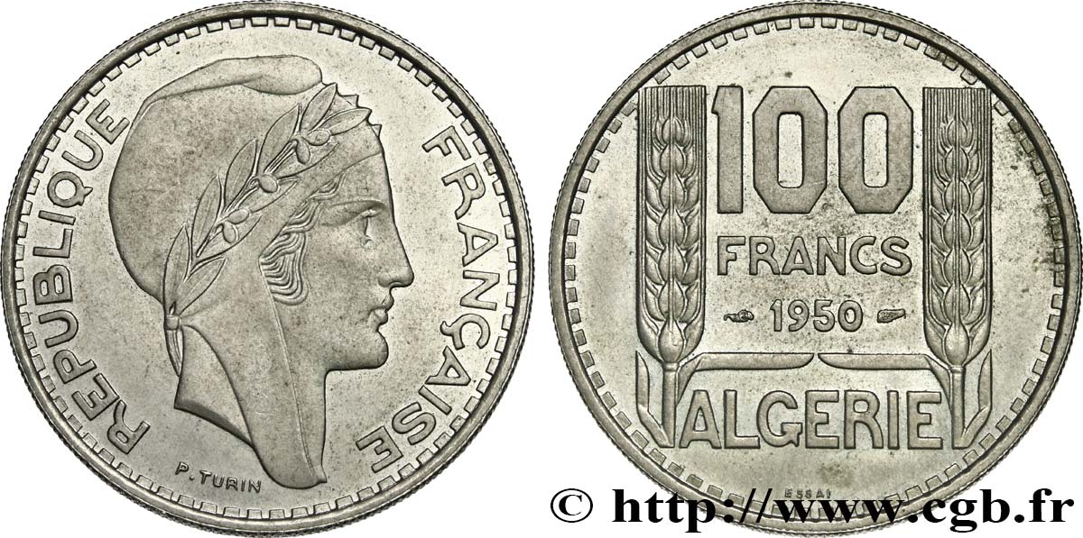 ALGÉRIE Essai 100 Francs Turin   1950  SPL 