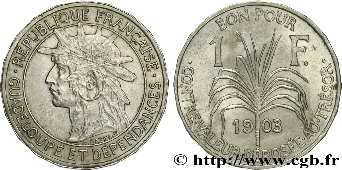 GUADELUPA Bon pour 1 Franc indien caraïbe / canne à sucre 1921  q.SPL 