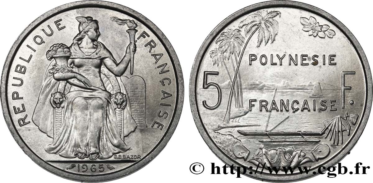 FRANZÖSISCHE-POLYNESIEN 5 Francs Polynésie Française 1965 Paris fST 