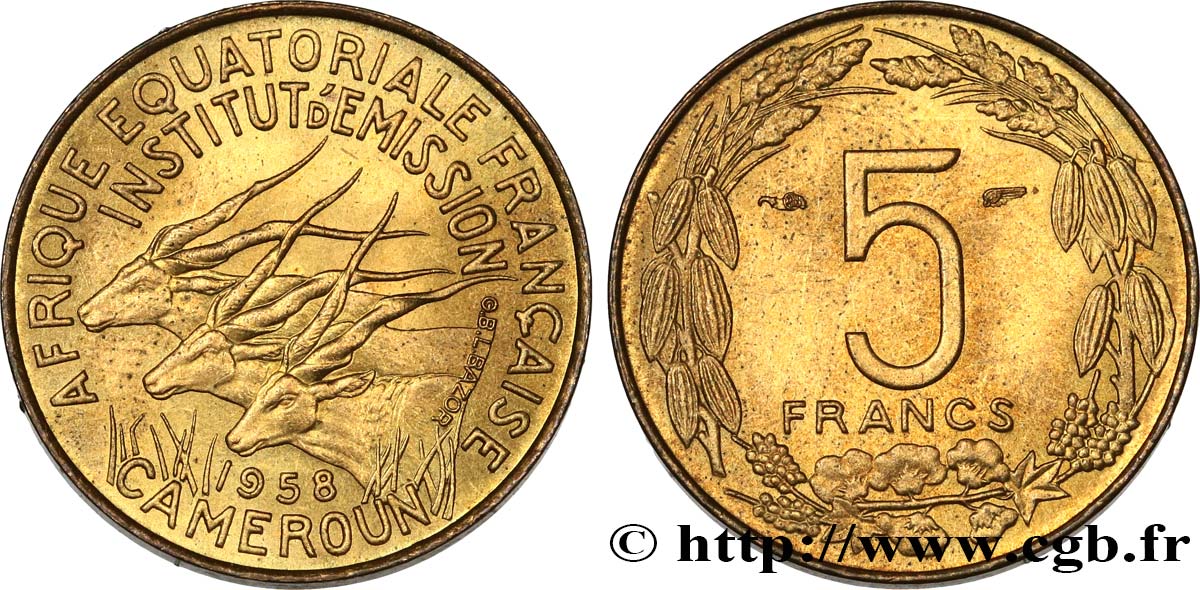 AFRICA EQUATORIALE FRANCESE - CAMERUN 5 Francs 1958 Paris SPL 
