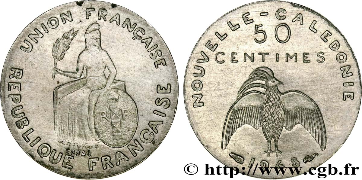 NOUVELLE CALÉDONIE Essai de 50 Centimes sans listel 1948 Paris SPL 