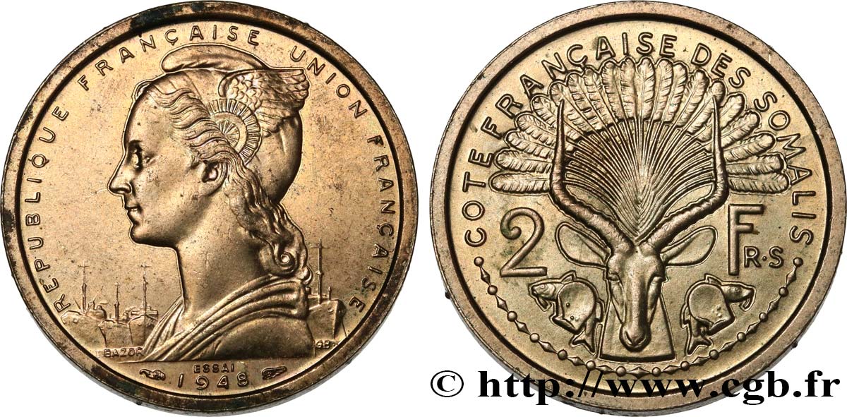 SOMALIA FRANCESE Essai de 2 Francs 1948 Paris MS 