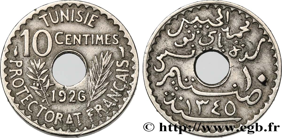 TUNISIA - French protectorate 10 Centimes AH1345 1926 Paris VF 